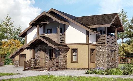 180-011-Л Проект двухэтажного дома мансардный этаж, гараж, небольшой дом из газобетона Ковылкино | Проекты домов от House Expert