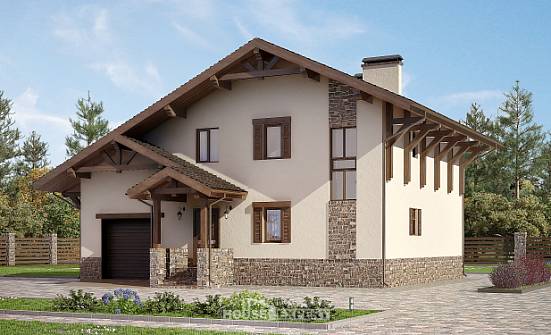 190-007-Л Проект двухэтажного дома мансардой и гаражом, средний коттедж из кирпича Саранск | Проекты домов от House Expert