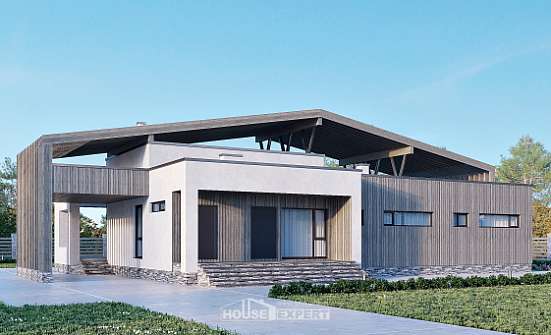 170-011-Л Проект одноэтажного дома, современный загородный дом из кирпича Рузаевка | Проекты домов от House Expert