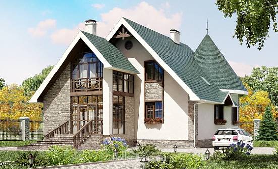 170-003-Л Проект двухэтажного дома с мансардой, бюджетный коттедж из газосиликатных блоков Рузаевка | Проекты домов от House Expert