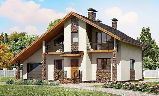 180-008-Л Проект двухэтажного дома мансардой, гараж, уютный коттедж из блока Ковылкино | Проекты домов от House Expert