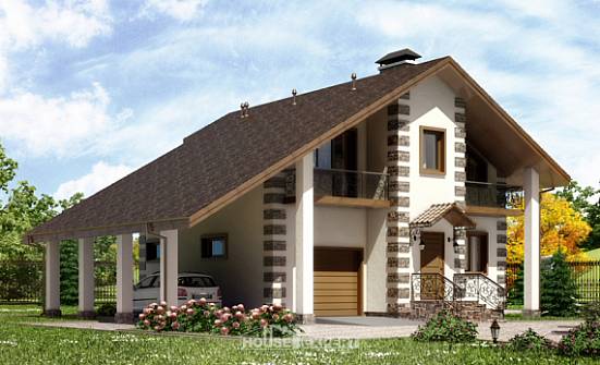 150-003-Л Проект двухэтажного дома мансардный этаж, гараж, экономичный коттедж из бревен Саранск | Проекты домов от House Expert