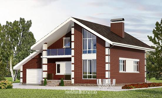 180-001-Л Проект двухэтажного дома мансардный этаж и гаражом, уютный дом из пеноблока Рузаевка | Проекты домов от House Expert