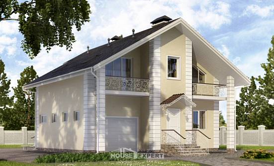 150-002-Л Проект двухэтажного дома с мансардой и гаражом, небольшой загородный дом из газосиликатных блоков Саранск | Проекты домов от House Expert
