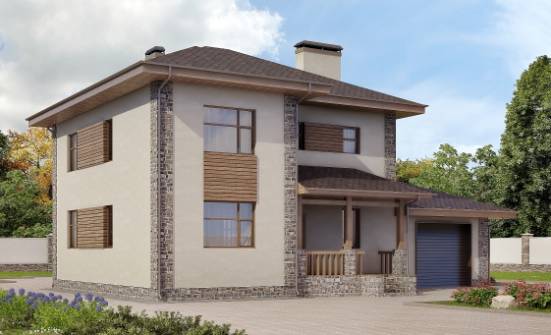 185-004-П Проект двухэтажного дома и гаражом, классический коттедж из блока Рузаевка | Проекты домов от House Expert
