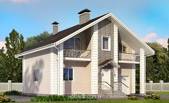 150-002-П Проект двухэтажного дома с мансардным этажом, гараж, компактный загородный дом из газобетона Саранск | Проекты домов от House Expert