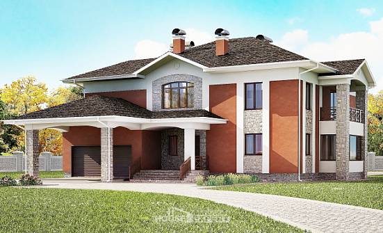 400-002-Л Проект двухэтажного дома и гаражом, просторный дом из кирпича Рузаевка | Проекты домов от House Expert