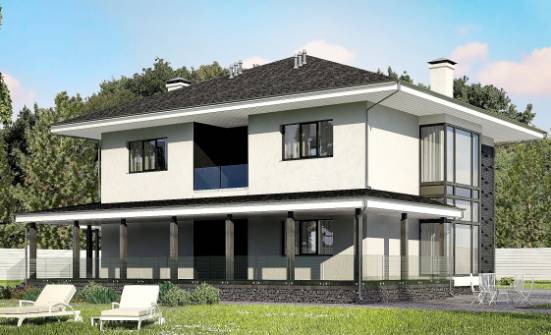 245-002-П Проект двухэтажного дома и гаражом, уютный коттедж из теплоблока Ковылкино | Проекты домов от House Expert