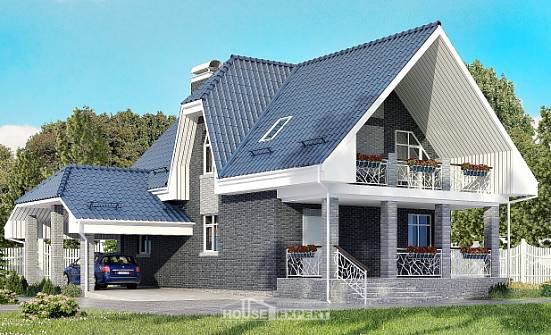 125-002-Л Проект двухэтажного дома с мансардой и гаражом, красивый коттедж из газосиликатных блоков Саранск | Проекты домов от House Expert