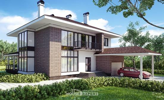 340-001-П Проект двухэтажного дома и гаражом, просторный коттедж из кирпича Рузаевка | Проекты домов от House Expert