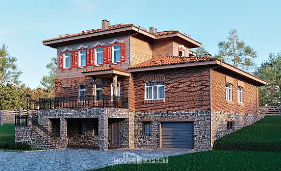 380-002-Л Проект трехэтажного дома, гараж, огромный дом из кирпича Рузаевка | Проекты домов от House Expert