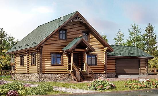270-002-П Проект двухэтажного дома мансардой и гаражом, большой домик из бревен Саранск | Проекты домов от House Expert