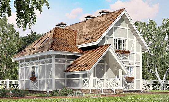 160-003-Л Проект двухэтажного дома с мансардой, уютный дом из пеноблока Саранск | Проекты домов от House Expert