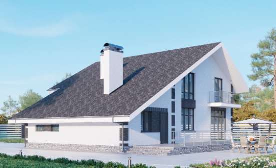 190-008-П Проект двухэтажного дома с мансардой, гараж, красивый дом из теплоблока Ковылкино | Проекты домов от House Expert