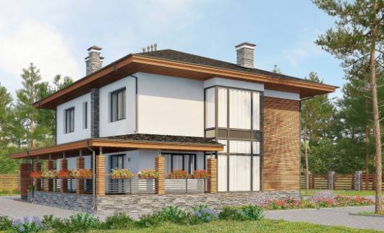 305-001-П Проект двухэтажного дома и гаражом, огромный коттедж из поризованных блоков Саранск | Проекты домов от House Expert