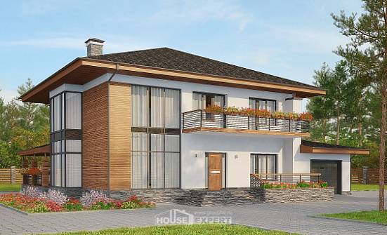 305-001-П Проект двухэтажного дома и гаражом, огромный коттедж из поризованных блоков Саранск | Проекты домов от House Expert