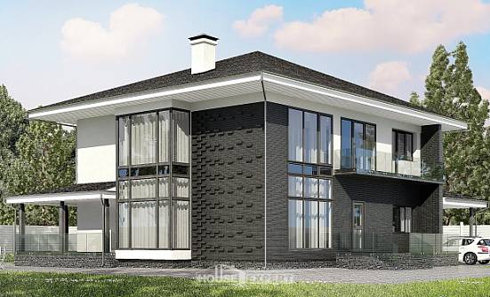 245-002-П Проект двухэтажного дома и гаражом, уютный коттедж из теплоблока Ковылкино | Проекты домов от House Expert