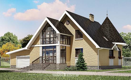 250-001-Л Проект двухэтажного дома с мансардным этажом и гаражом, современный загородный дом из блока Рузаевка | Проекты домов от House Expert