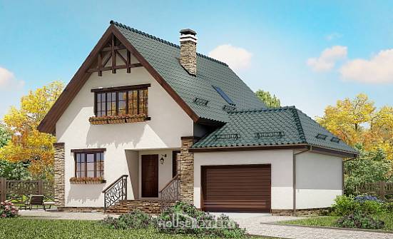160-005-П Проект двухэтажного дома мансардой, гараж, классический домик из арболита Рузаевка | Проекты домов от House Expert