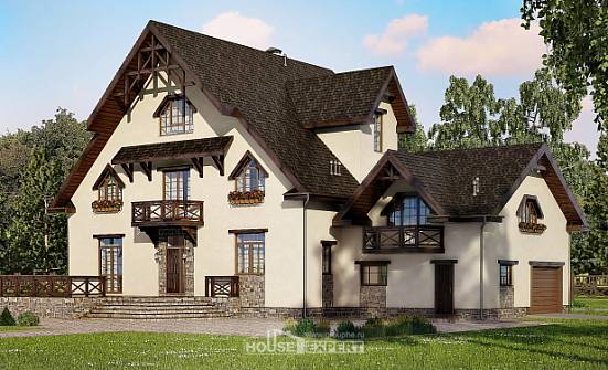 435-002-П Проект трехэтажного дома с мансардой, гараж, классический коттедж из бризолита Ковылкино | Проекты домов от House Expert