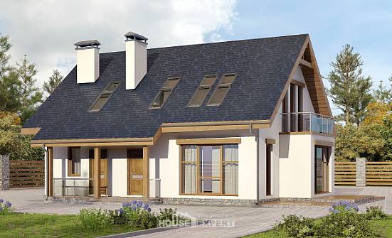 155-012-П Проект двухэтажного дома с мансардой, уютный коттедж из поризованных блоков Рузаевка | Проекты домов от House Expert