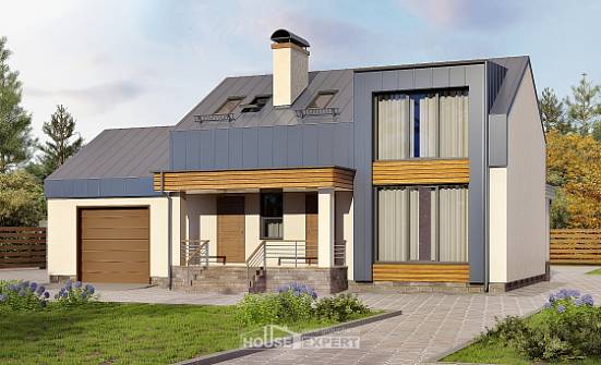 150-015-П Проект двухэтажного дома с мансардным этажом и гаражом, простой коттедж из теплоблока Саранск | Проекты домов от House Expert