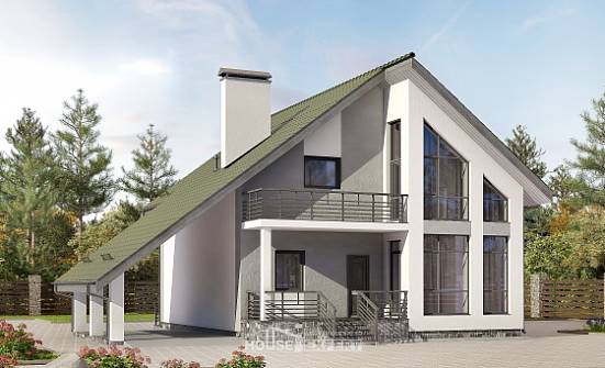 170-009-Л Проект двухэтажного дома мансардой, гараж, уютный загородный дом из бризолита Ковылкино | Проекты домов от House Expert