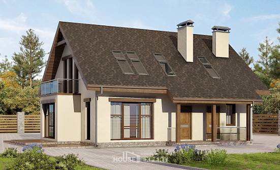 155-012-Л Проект двухэтажного дома мансардный этаж, классический загородный дом из бризолита Саранск | Проекты домов от House Expert