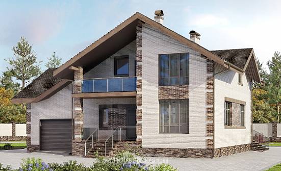 245-005-П Проект двухэтажного дома с мансардой и гаражом, уютный дом из блока Ковылкино | Проекты домов от House Expert