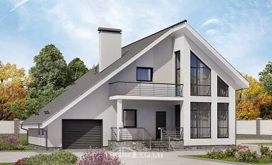200-007-Л Проект двухэтажного дома мансардой и гаражом, уютный загородный дом из газобетона Саранск | Проекты домов от House Expert
