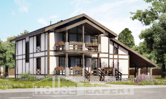 250-002-Л Проект двухэтажного дома с мансардой и гаражом, средний коттедж из кирпича, Рузаевка