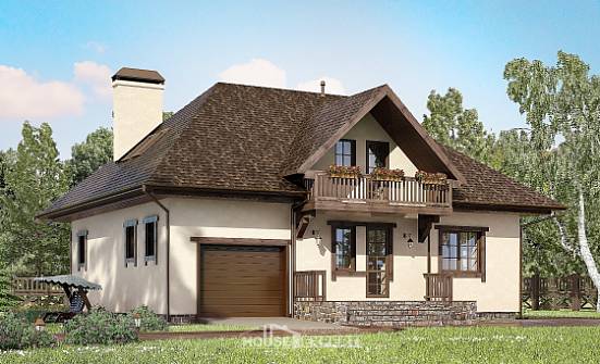 200-001-Л Проект двухэтажного дома с мансардой, гараж, просторный домик из теплоблока, Саранск