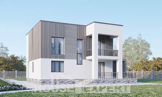 150-017-П Проект двухэтажного дома, скромный загородный дом из керамзитобетонных блоков, Ковылкино