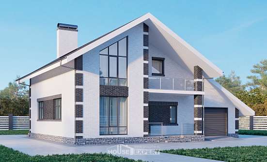 190-008-П Проект двухэтажного дома с мансардным этажом, гараж, просторный коттедж из пеноблока, Ковылкино