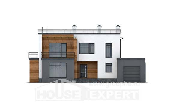 260-002-П Проект двухэтажного дома и гаражом, современный домик из газосиликатных блоков, Ковылкино