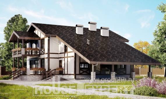 250-002-Л Проект двухэтажного дома с мансардой, гараж, красивый коттедж из кирпича, Ковылкино